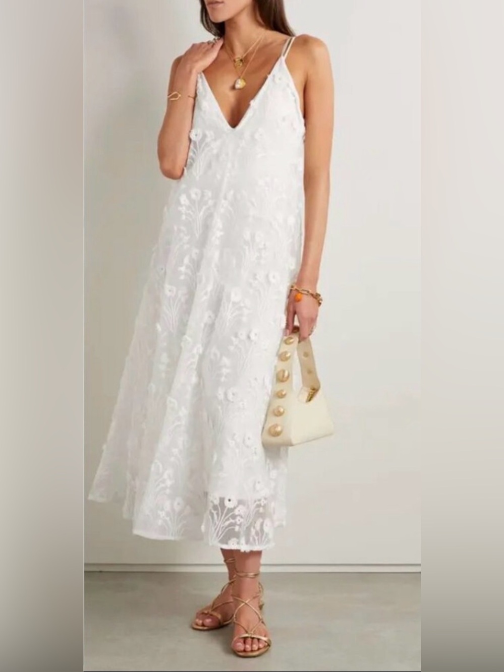 AGUA BY AGUA BENDITA Hierbaluisa Diente De Leon Anecer Emroidered Midi Dress XS